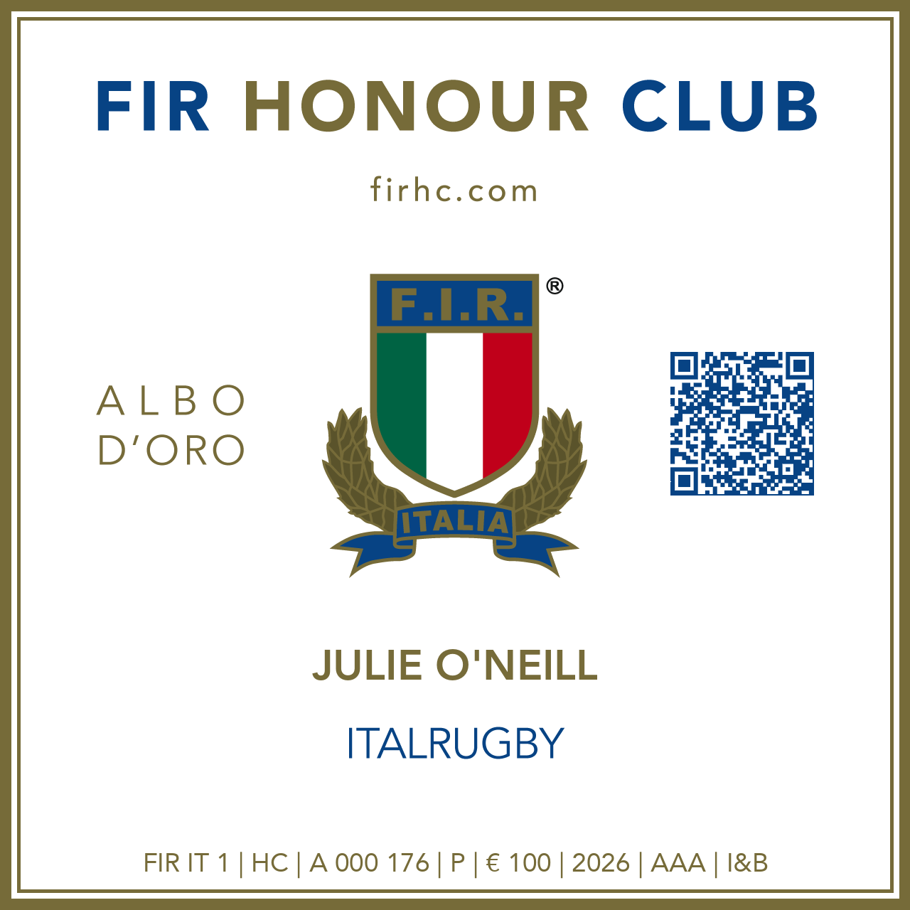 FIR Honour Club - Token Id: A 000 176 - JULIE O'NEILL